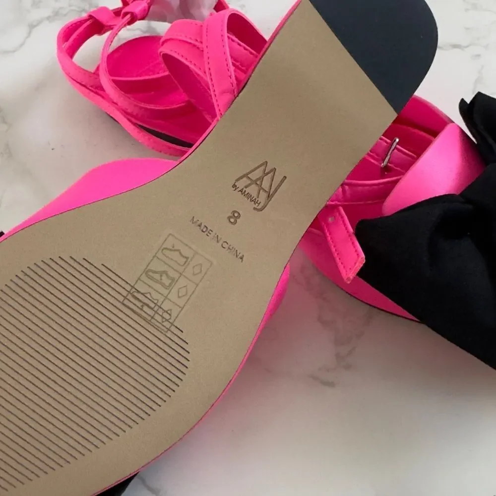 ⭕️ AAJ By Aminah Hot Pink Sudana Bow Strap Flats